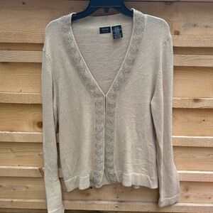 Nicole Miller Light Tan Cardigan with Sparkle Trim